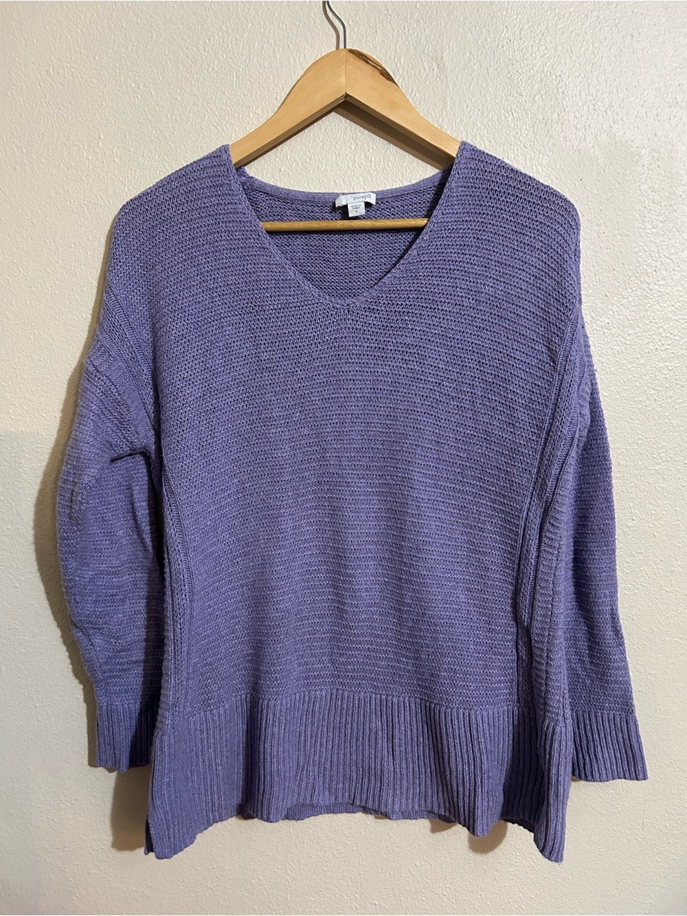 J. Jill Lavender V-Neck Knit Sweater Cotton Cashmere Size Small Pure Jill